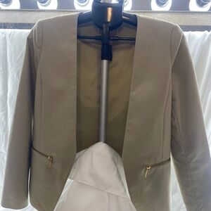 Michael Kors Blazer Size 2 Gold Metallic Zipper Pocket Structured Jacket